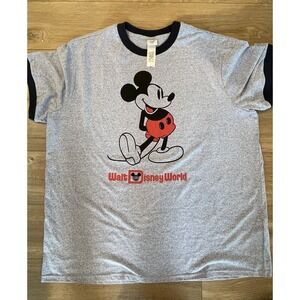 Disney World Mickey‎ Mouse Shirt Men XXL Heather Blue Navy Trim
